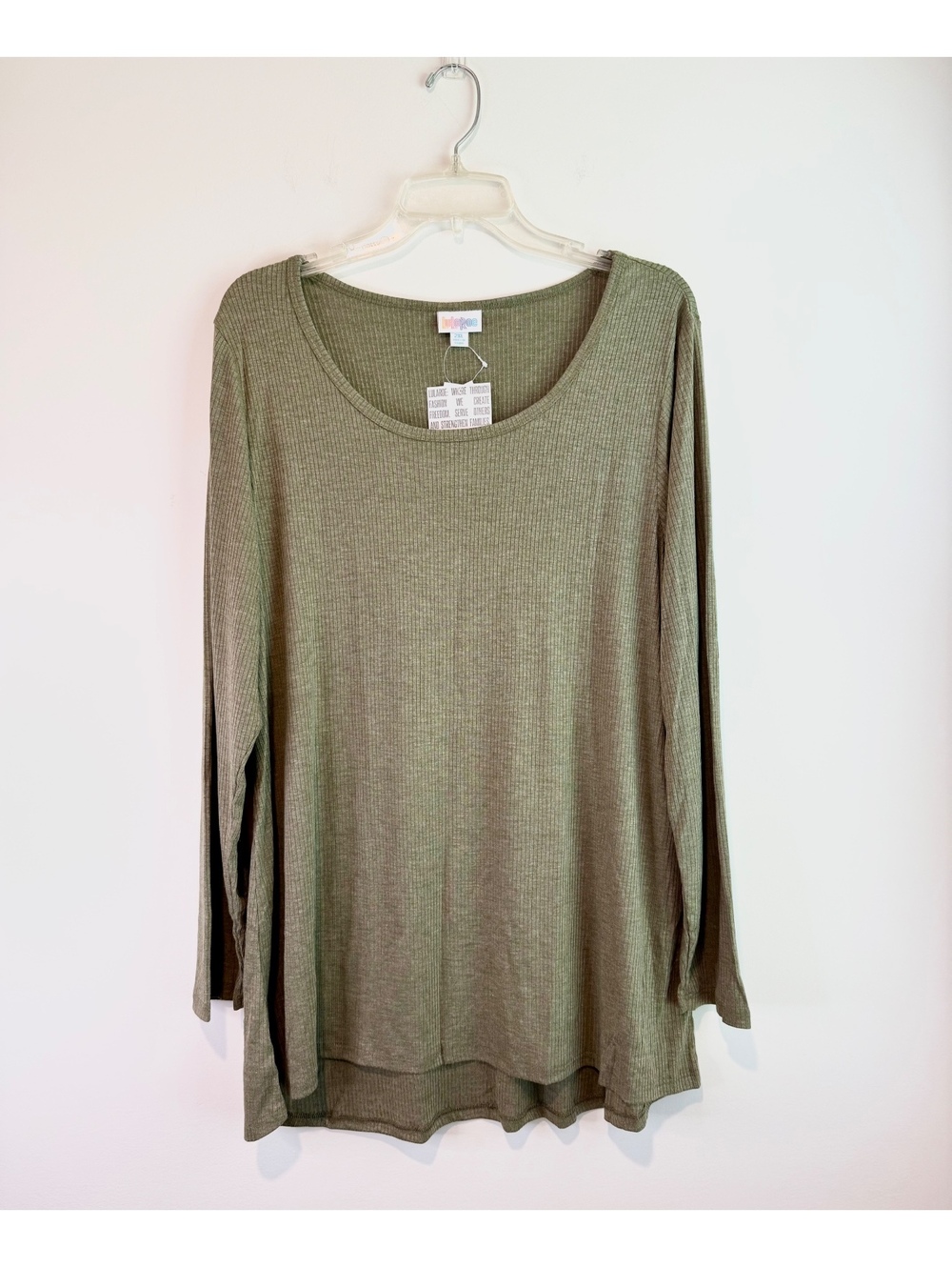 LuLaRoe 2XL Olive Green Long Sleeve Ribbed Tunic Top